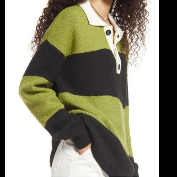 NWT BP Be Proud Pride Pinm Distorted Stripe Polo Rugby Oversized Sweater Sz M - Picture 2 of 6